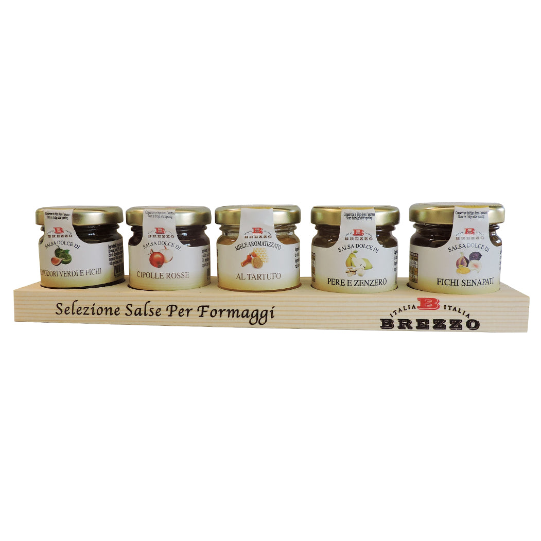 Brezzo Mixed Condiments for Cheese in Wooden Tray 5 x 1.41oz