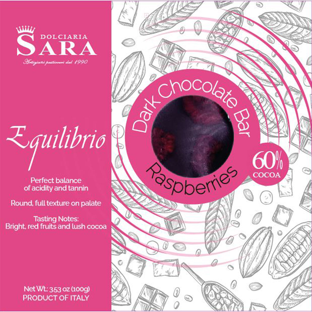 Sara Round Dark Chocolate Bar with Dried Raspberries 3.53oz