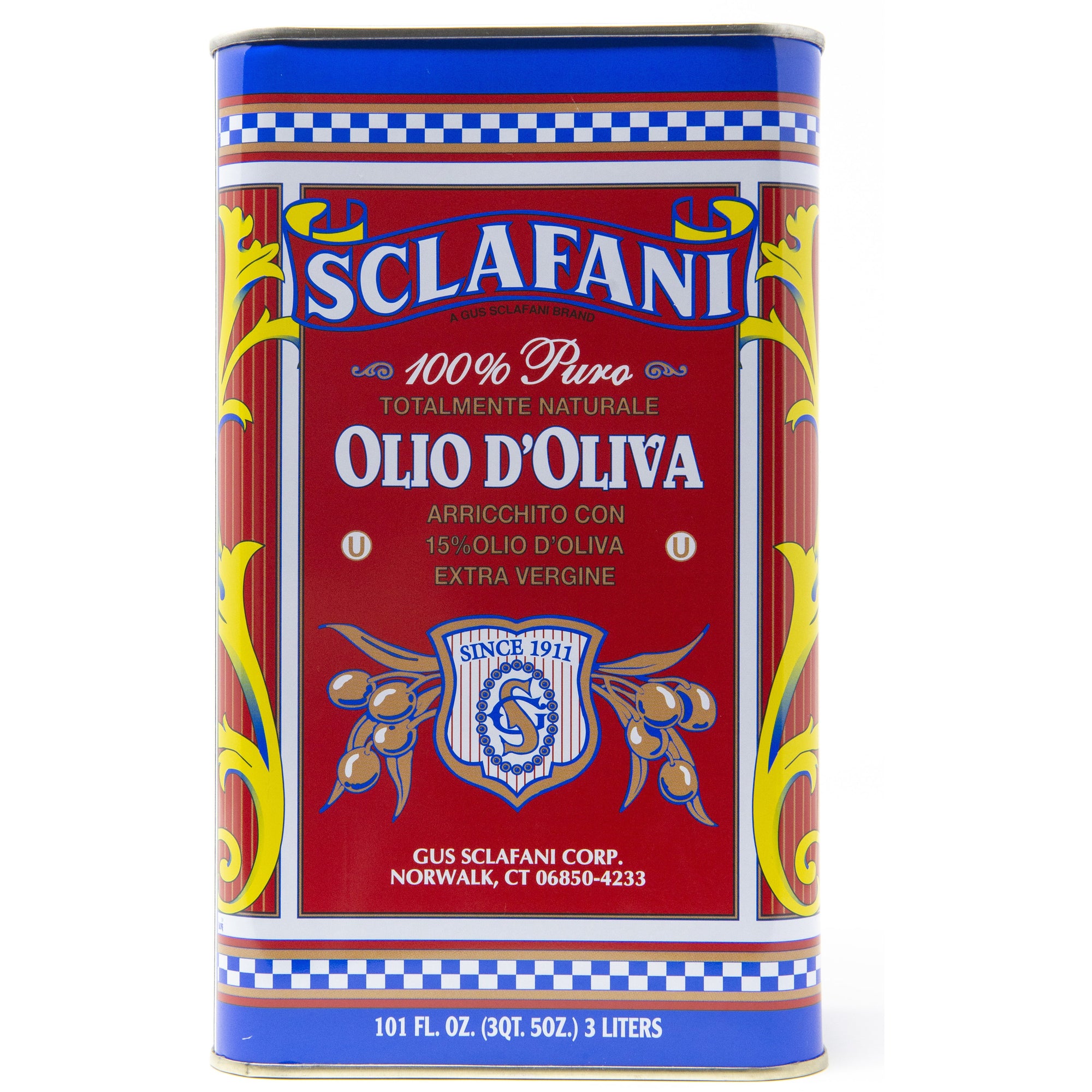 Sclafani Pure Olive Oil 15% Extra Virgin Enriched 3 Liter Tin