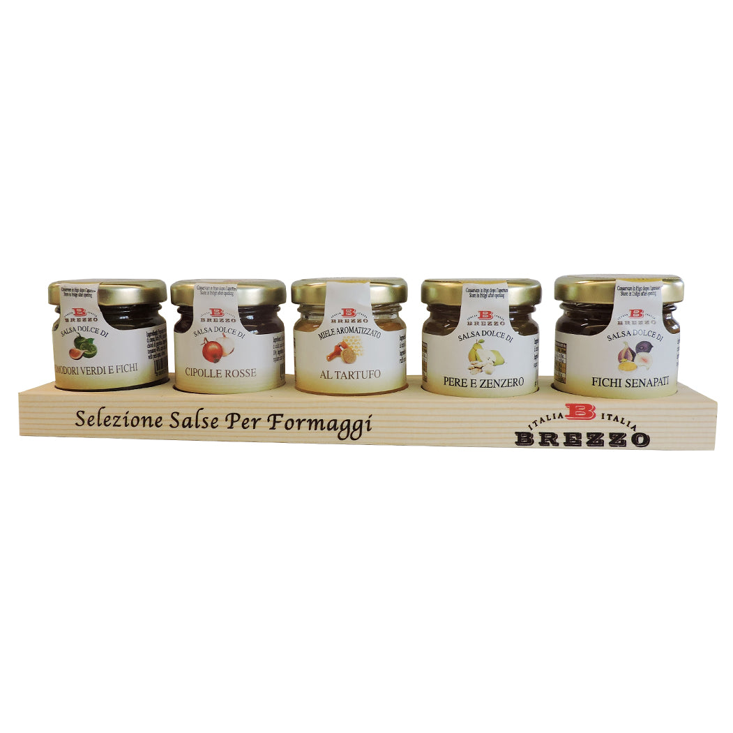 Brezzo Mixed Condiments for Cheese in Wooden Tray 5 x 1.41oz
