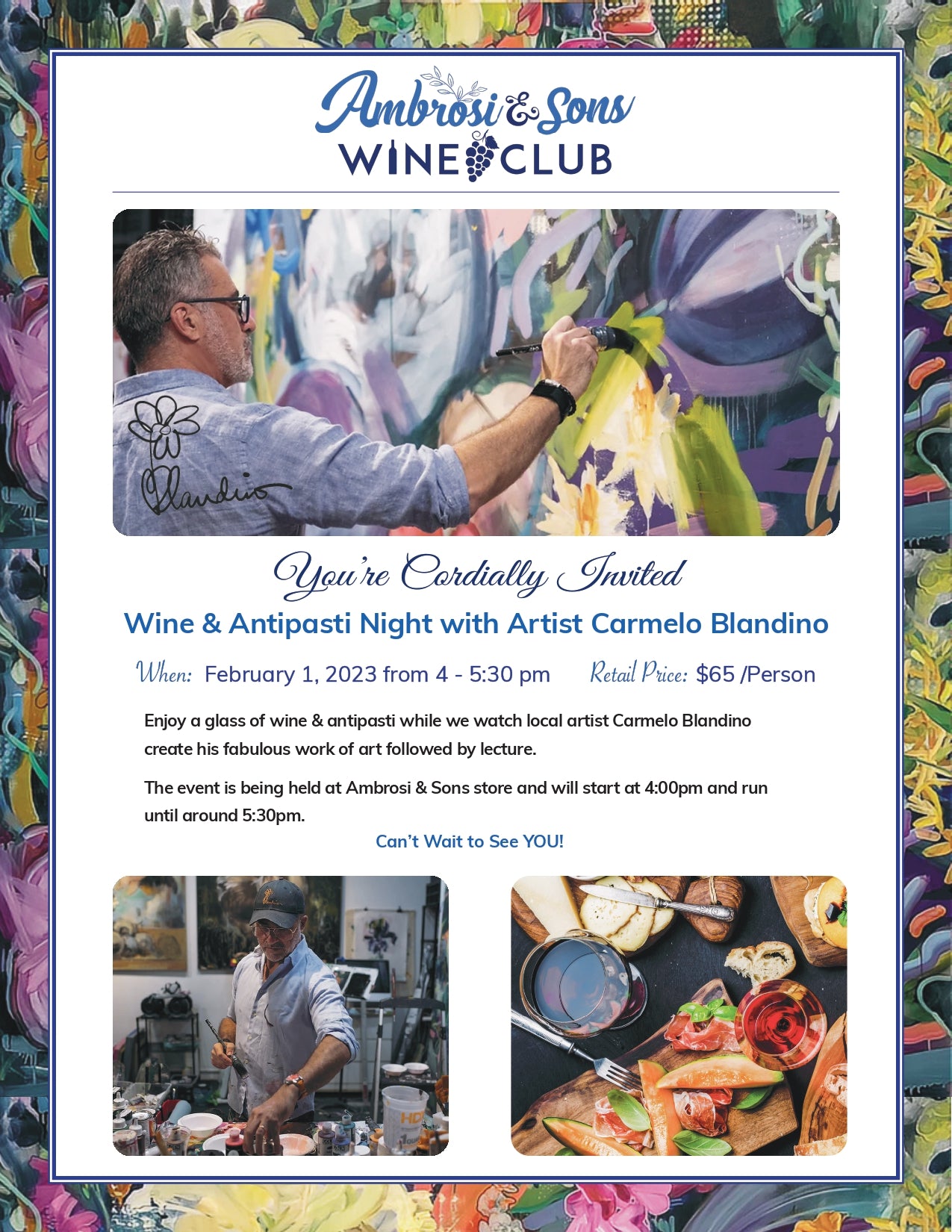 Wine & Antipasti Night with Artist Carmelo Blandino