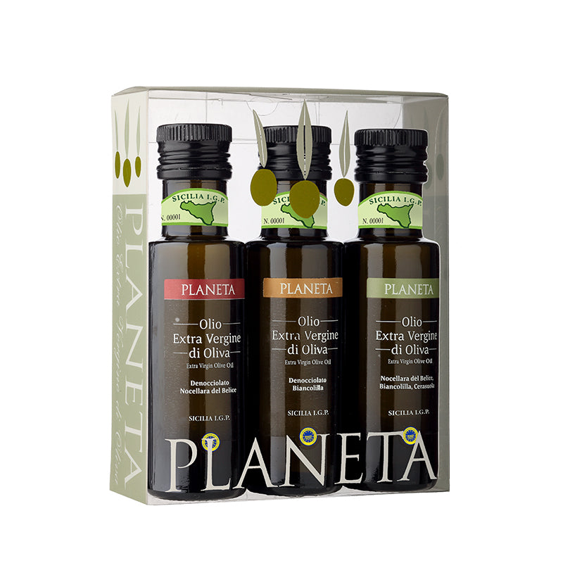 Planeta Trio EVOO Sicily IGP (Traditional, Pitted Nocellara, Pitted Biancolilla) 3x3.38 fl oz