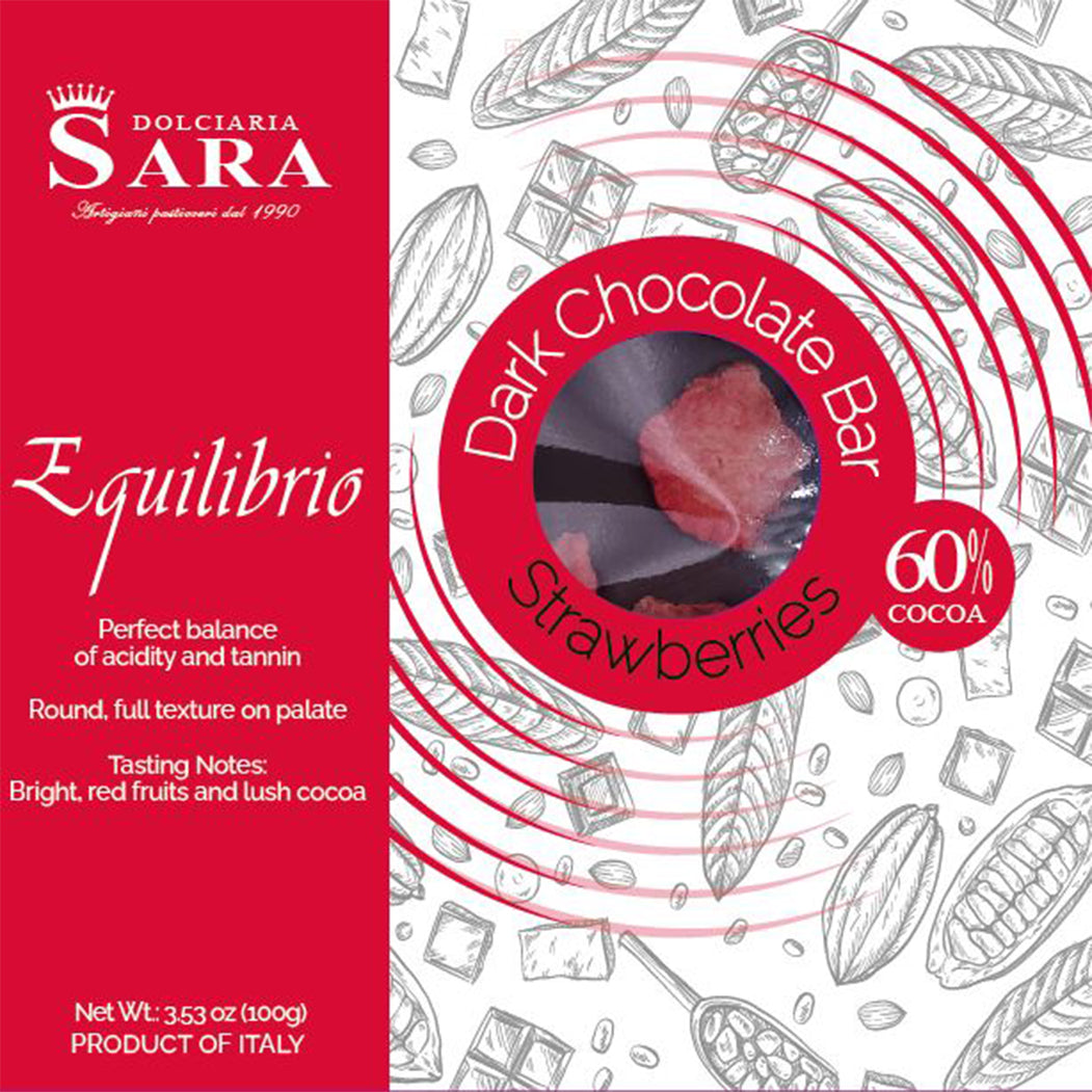 Sara Round Dark Chocolate Bar with Dried Strawberries 3.53oz