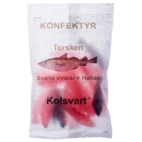 Kolsvart Torsken (Cod) Raspberry and Blackcurrant Swedish Fish 4.2 oz